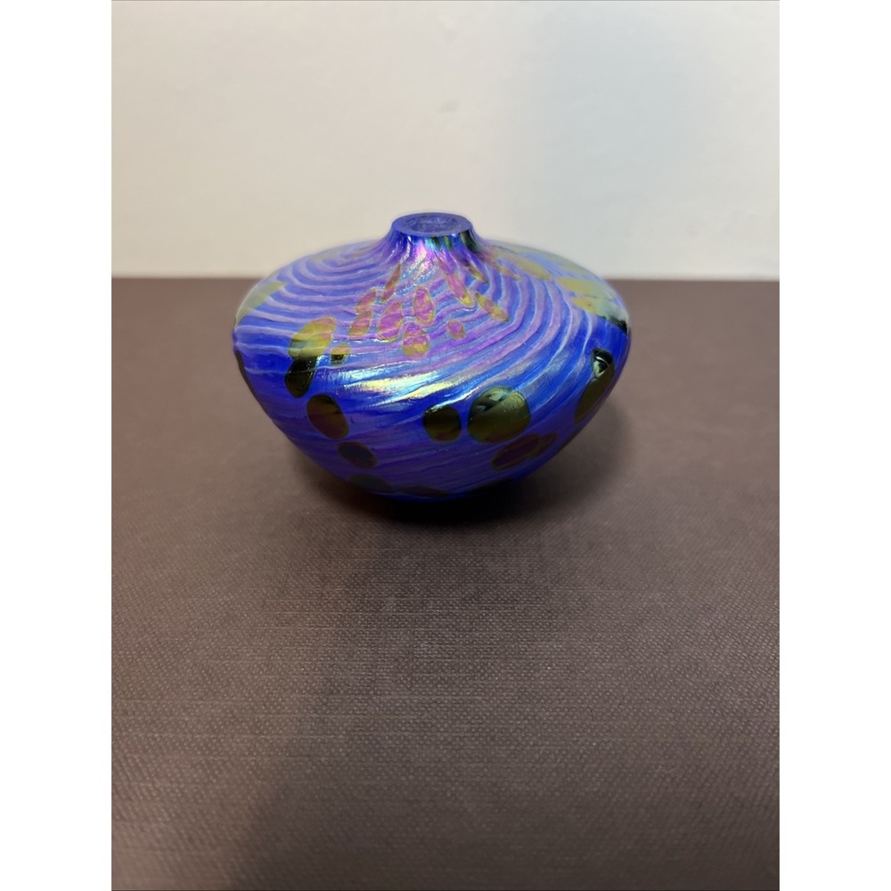 Hand Blown Blue Art Glass Iridescent Splatter Handmade Oil Lamp Diffuser‎ Vase